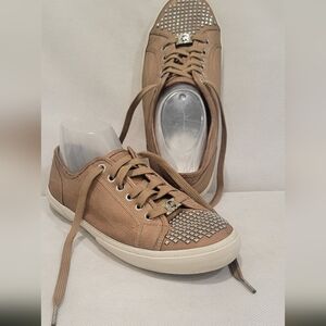 MICHAEL KORS BOERUM TAN LEATHER SNEAKERS WITH RIVET TRIM (sz 9)